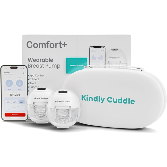 2 Pack Kindly Cuddle Comfort+ Hands Free Breast Pump with App Control, Personalized 4 Modes & 15 Levels | Double Wearable Breast Pump with 24mm Flange, Hand Carry Bag, Nursing Pads, Milk Bags - Wh