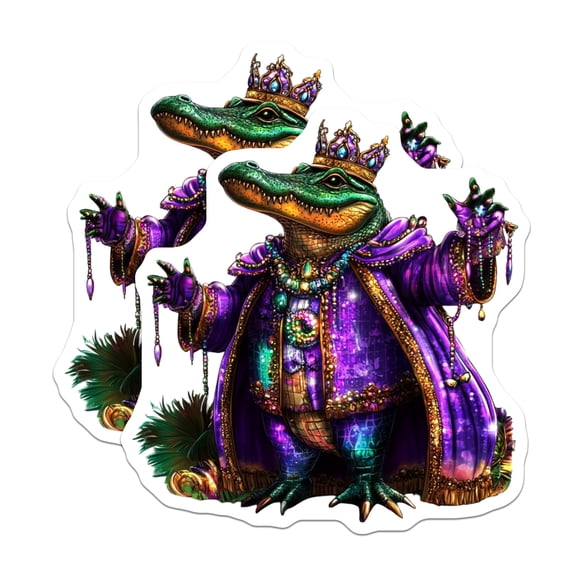 (2 Pack) King Alligator Magnets - Mardi Gras Gator Magnets - Cute Fridge Decor - 5" On Longest Side - Premium Magnet - for Cars, Refrigerators, Toolboxes, Lockers - Made in USA - MAG14680
