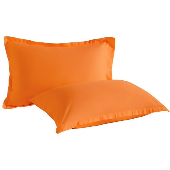2 Pack King Brushed Microfiber Pillow Shams with 2" Flange, Super Soft and Cozy, Wrinkle, Fade, Stain Resistant Sham, Orange, 20x36 inches