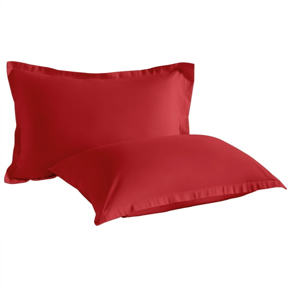 2 Pack King Brushed Microfiber Pillow Shams with 2" Flange, Super Soft and Cozy, Wrinkle, Fade, Stain Resistant Sham, Wine Red, 20x36 inches