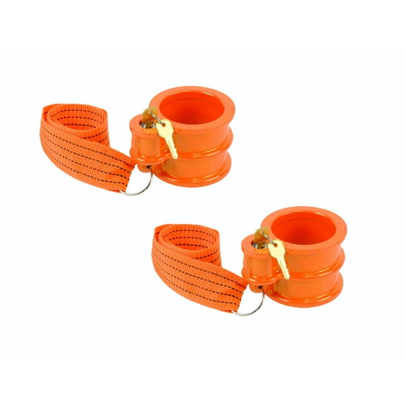 (2 Pack) King Pin Lock, Heavy Duty Orange Powder Coated with Safety Ribbon, works with Class 8 vehicles and RV trailers