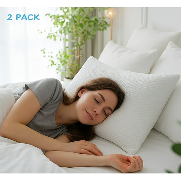 2 Pack King Size Bamboo Pillow, Memory Foam Bed Pillows with Washable Pillowcases, King (2 Pack)