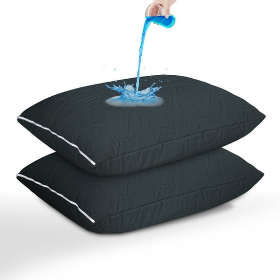 2 Pack King Size Gray Zippered Pillow Protector, Waterproof Soft Breathable Pillow Cover, Cotton Filling, Fully Encased, Durable Zipper Pillow Encasement