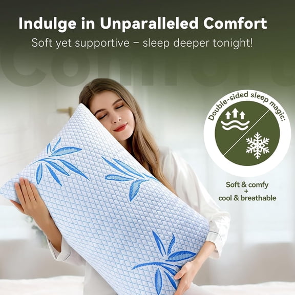 2 Pack King Size Rayon Derived from Bamboo Pillow, Cooling Shredded Memory Foam Pillows, Adjustable Soft & Firm Gel Bed Pillows for Side, Back, and Stomach Sleepers