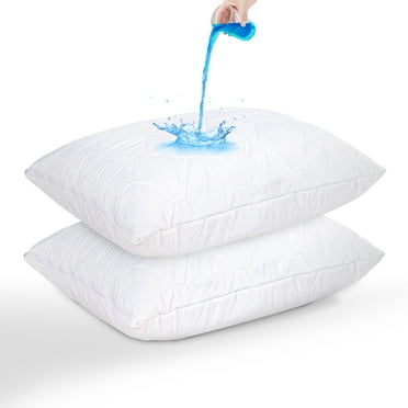 2 Pack King Size White Zippered Pillow Protector, Waterproof Soft Breathable Pillow Cover, Cotton Filling, Fully Encased, Durable Zipper Pillow Encasement