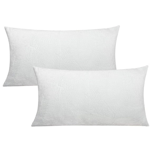 2 Pack King Zipped Velvet Pillowcases, Soft and Cozy Solid Decorative Pillow Cases with Hidden Zipper for Bedroom, Sofa, Couch, 20x36 Inches, White