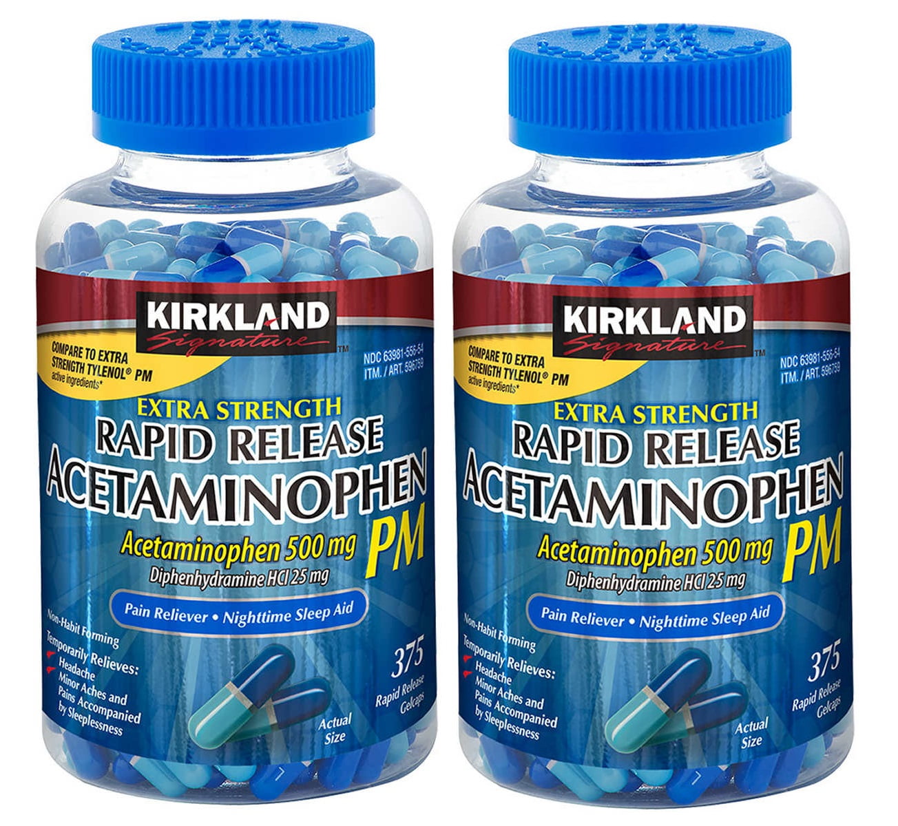 2 Pack Kirkland Signature Acetaminophen PM, 500 mg, 375 Capsules