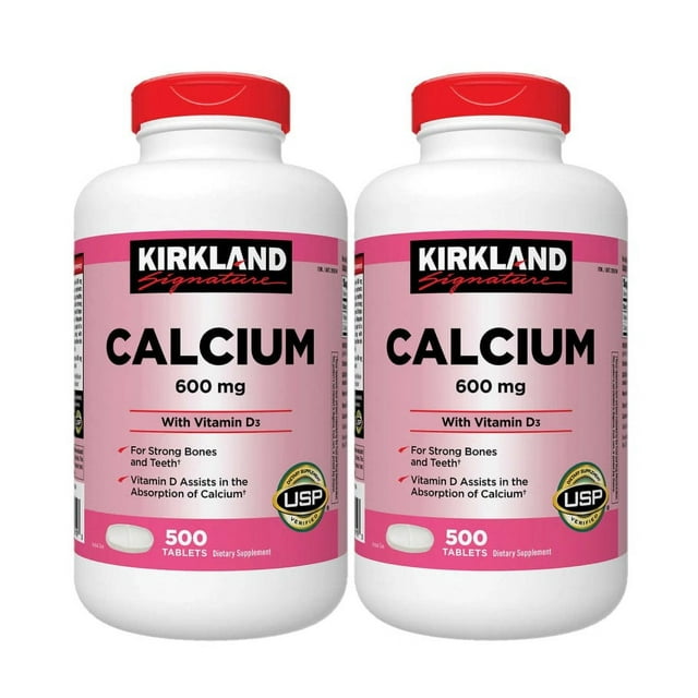 Kirkland Signature Calcium 600mg with D3, 2 Pack of 500 Tablets, USP
