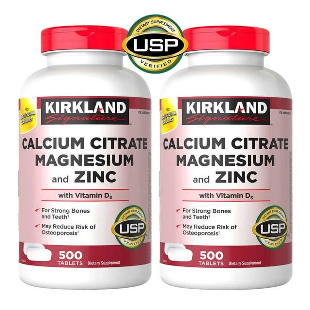 2 Pack Kirkland Signature Calcium Citrate, Magnesium and Zinc, 500
