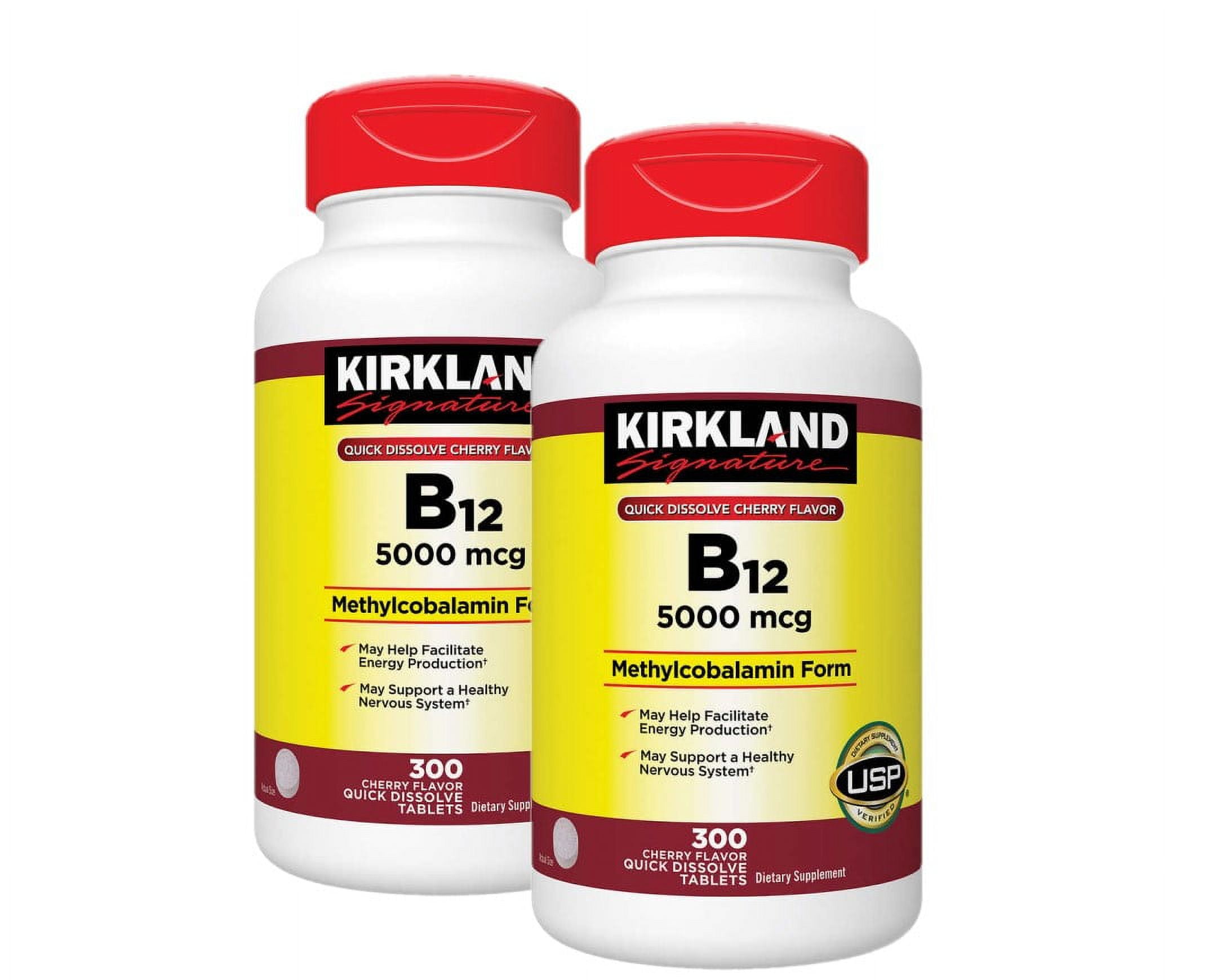 Kirkland Signature B-12 5000 Mcg, 300 Tablets, 2 Pack, Quick Dissolve ...