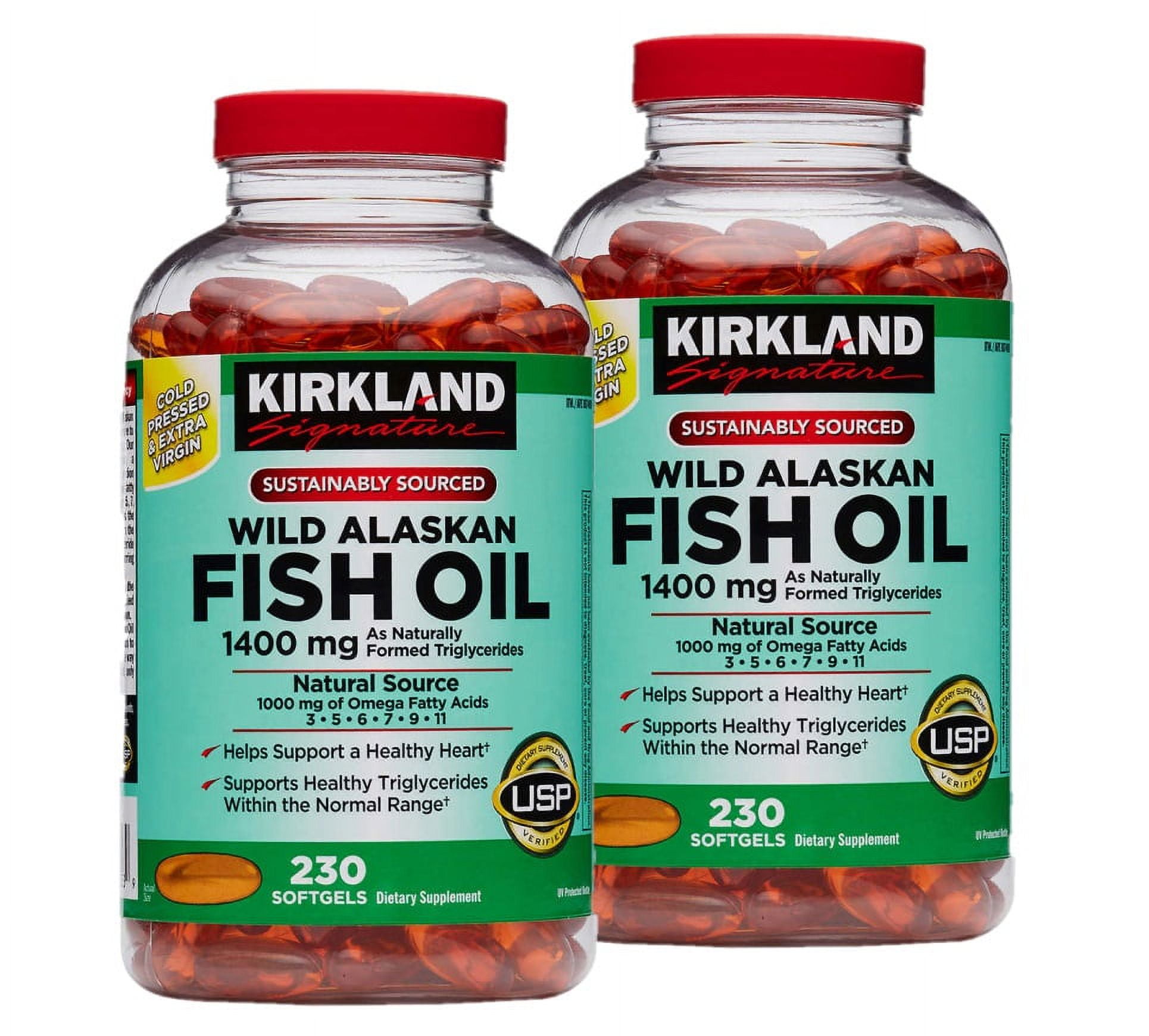 Kirkland Signature Wild Alaskan Fish Oil 1400mg EPA Capsules, 2 Pack of