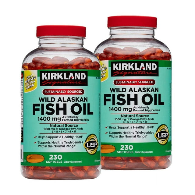Kirkland Signature Wild Alaskan Fish Oil 1400mg EPA Capsules, 2 Pack of