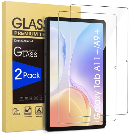 [2 Pack] KisonovaGuard Screen Protector for Samsung Galaxy Tab A11 Plus 2025 / Tab A9 Plus 11 Inch 2023, HD Tempered Glass 9H Protective Film Anti-Scratch Case Friendly