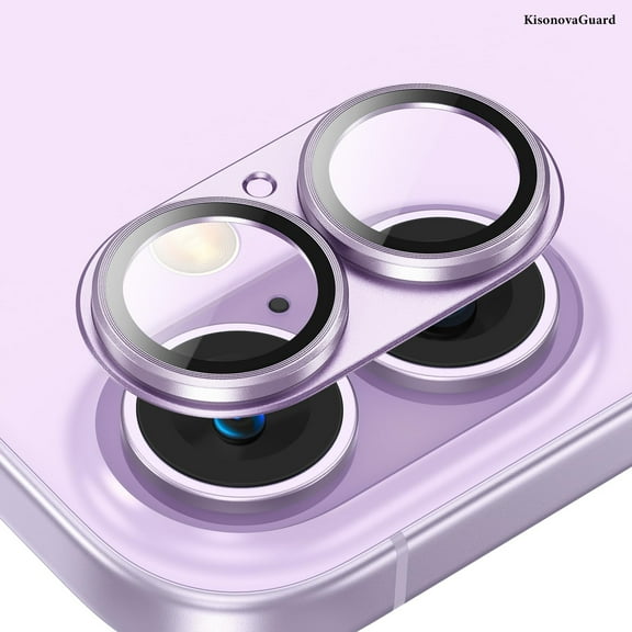 [2 Pack] KisonovaGuard for iPhone 17 Camera Lens Protector, [Military Grade Shatterproof][Full Coverage Metal] [Strong Adsorption] 9H Metal Tempered Glass Camera Screen Cover - Purple