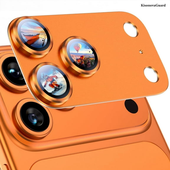 [2 Pack] KisonovaGuard for iPhone 17 Pro Camera Lens Protector, [Full Coverage Metal][Military Grade Shatterproof] 9H Metal Tempered Glass Camera Screen Cover - Orange