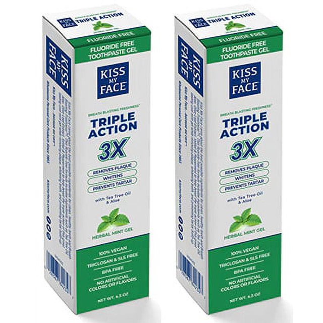(2 Pack)Kiss My Face Triple Action Gel Fluoride Free Toothpaste, 4.5 oz