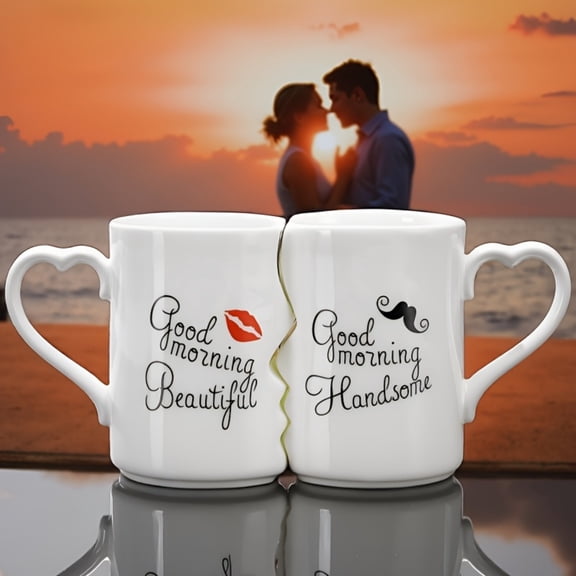 2 Pack Kissing Ceramic Mugs, Creative Couple Coffee Mugs, 360ml Romantic Kiss Cups, Anniversary Wedding Engagement Valentine Birthday Gift for Lovers
