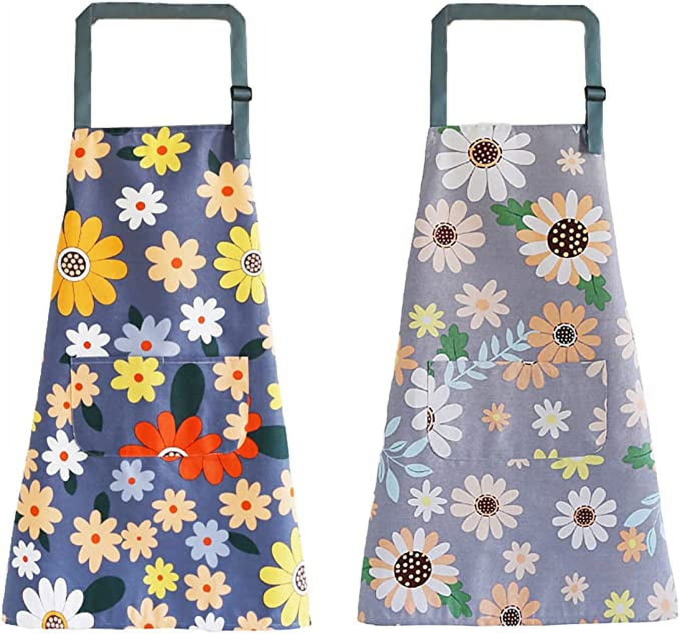 2 Pack Kitchen Apron for Women, Floral Aprons with Large Pockets ...