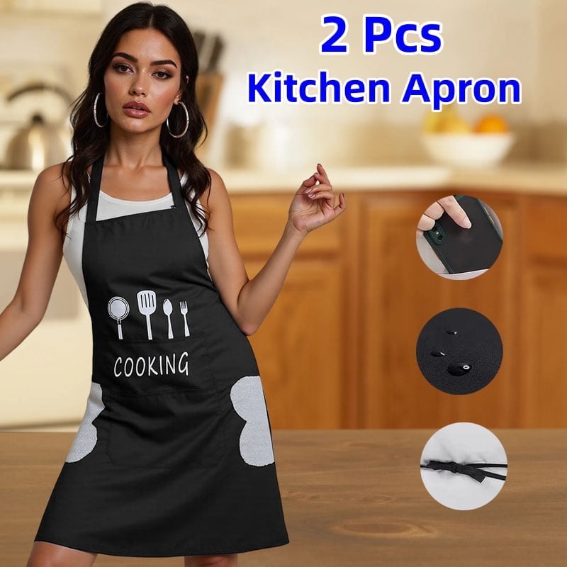 2 Pack Kitchen Apron with Hand Wipe,Water-drop Resistant with 2 Pockets Cooking Bib Aprons for Women Men Chef
