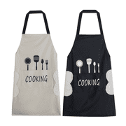 2 Pack Kitchen Apron with Hand Wipe,Water-drop Resistant Aprons for Women,with 2 Pockets Cooking Bib Men ChefBlack & White