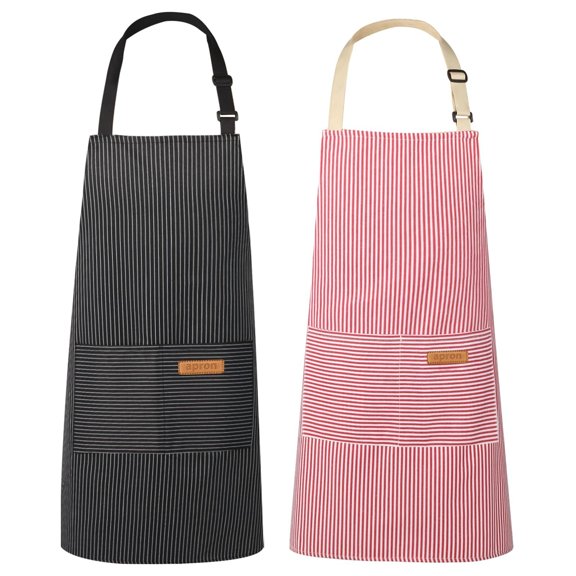 2 Pack Kitchen Aprons, Apron For Cooking With 2 Pockets, Unisex Adjustable Neck Strap Chef Aprons For Men Women (BLACK & BROWN)