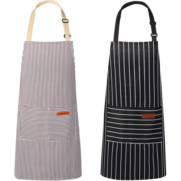 2 Pack Kitchen Aprons with 2 Pockets Unisex Adjustable Neck Strap Chef Aprons Black & Brown