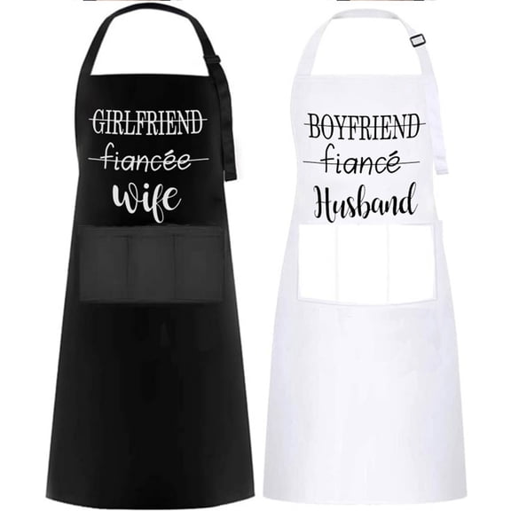 2 Pack Kitchen Bib Apron For Men Women, Adjustable Water Resistant Cooking Apron With 3 Pockets, Matching Couple Chef Aprons For Home Kitchen Baking BBQ Crafting Drawing, Unisex Black White Apron Set