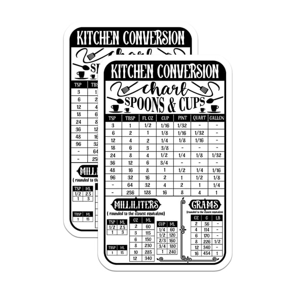 (2 Pack) Kitchen Conversion Chart Magnets - Baking Measurement Guide - Recipe Reference Aid - Home Cook Essentials - 5 Inches On Longest Side - Thick Durable Magnet - Made in USA