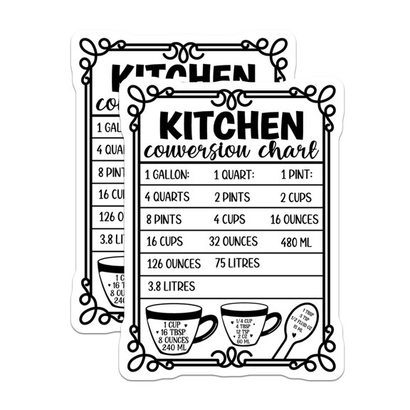 (2 Pack) Kitchen Conversion Chart Magnets - Baking Measurement Guide - Refrigerator Decor for Home Cook - 5 Inches On Longest Side - Thick Durable Magnet - Made in USA