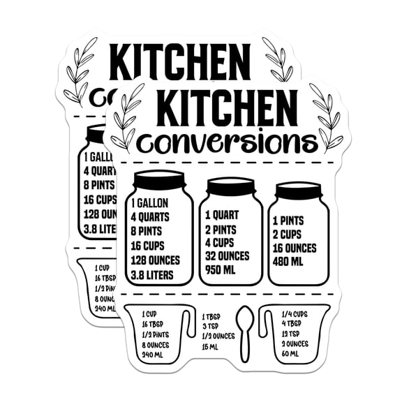 (2 Pack) Kitchen Conversion Chart Magnets - Baking Measurement Reference - Home Cook Organizer - 5 Inches On Longest Side - Thick Durable Magnet - Made in USA