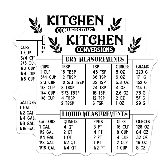(2 Pack) Kitchen Conversion Chart Magnets - Baking Measurements Guide - Cooking Cheat Sheet - Refrigerator Magnet - Home Cook Helper - 5" - Durable Magnet - Made in USA