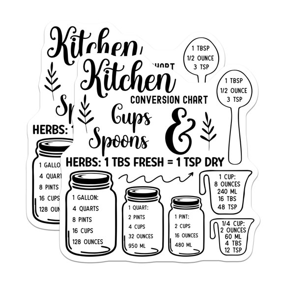 (2 Pack) Kitchen Conversion Chart Magnets - Baking Measurements Guide - Cooking Reference - Refrigerator Organization - 5 Inches On Longest Side - Thick Durable Magnet - Made in USA