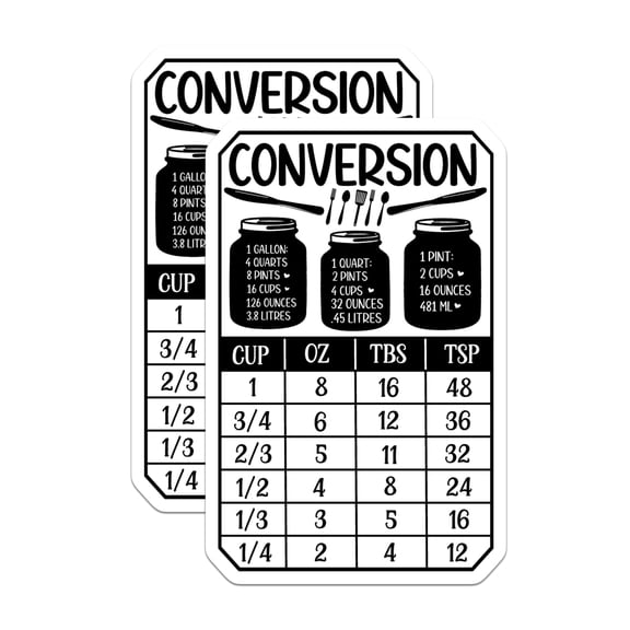 (2 Pack) Kitchen Conversion Chart Magnets - Cooking Measurement Guide - Baking Recipe Helper - 5 Inches On Longest Side - Thick Durable Magnet - Made in USA