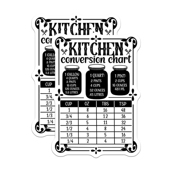 (2 Pack) Kitchen Conversion Chart Magnets - Cooking Measurement Guide - Baking Reference Tool - 5" - Durable Magnet - Made in USA