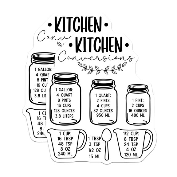 (2 Pack) Kitchen Conversion Magnets - Baking Measurement Guide - Refrigerator Cooking Chart - 5 Inches On Longest Side - Thick Durable Magnet - Made in USA