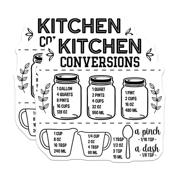 (2 Pack) Kitchen Conversion Magnets - Cooking Measurements Guide - Baking Reference Chart - 5 Inches On Longest Side - Thick Durable Magnet - Made in USA