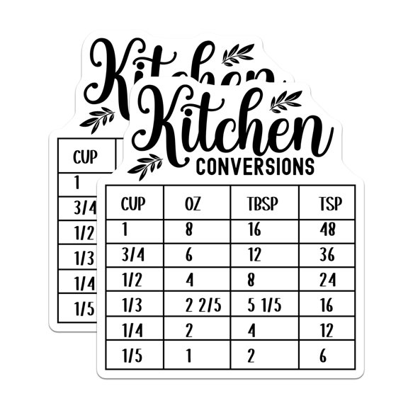 (2 Pack) Kitchen Conversion Magnets - Measurement Chart for Cooking & Baking - Refrigerator Helper for Home Cooks - 5 Inches On Longest Side - Thick Durable Magnet - Made in USA
