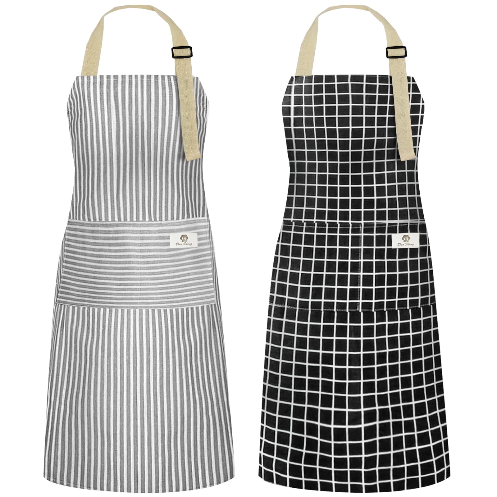 2 Pack Kitchen Cooking Aprons, Adjustable Bib Soft Chef Apron with 2 ...