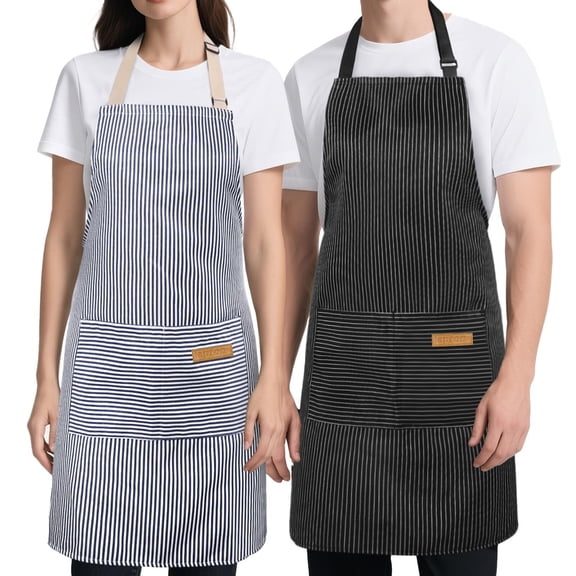 2 Pack Kitchen Cooking Aprons, Soft Aprons For Women Men With 2 Pockets Chef Apron With Adjustable Neck Strap And Long Tie