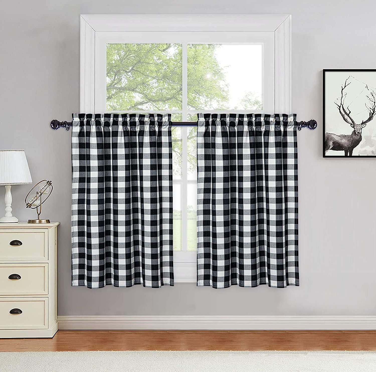 2 Pack Kitchen Curtains Cotton Black And White Buffalo Checker Bathroom Window Curtain 27x36 Inches Length Farmhouse Plaid Gingham Yarn Dyed Cafe Half Treatment Set Small Com