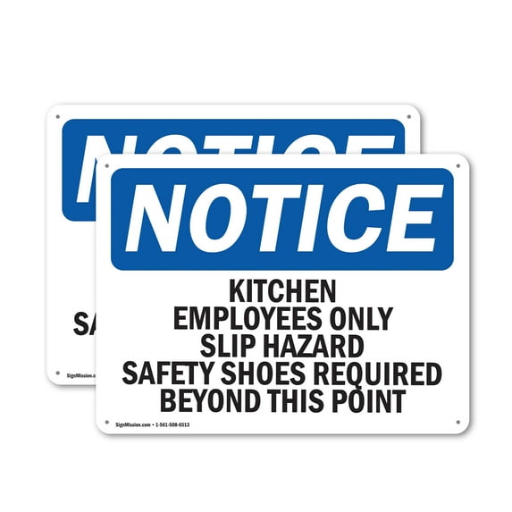 (2 Pack) Kitchen Employees Only Slip Hazard Safety OSHA Notice Sign 24 Inch X 18 Inch Indoor / Outdoor Rust-Free Aluminum Metal Signs for Workplace, Workshop, and Construction Site,
