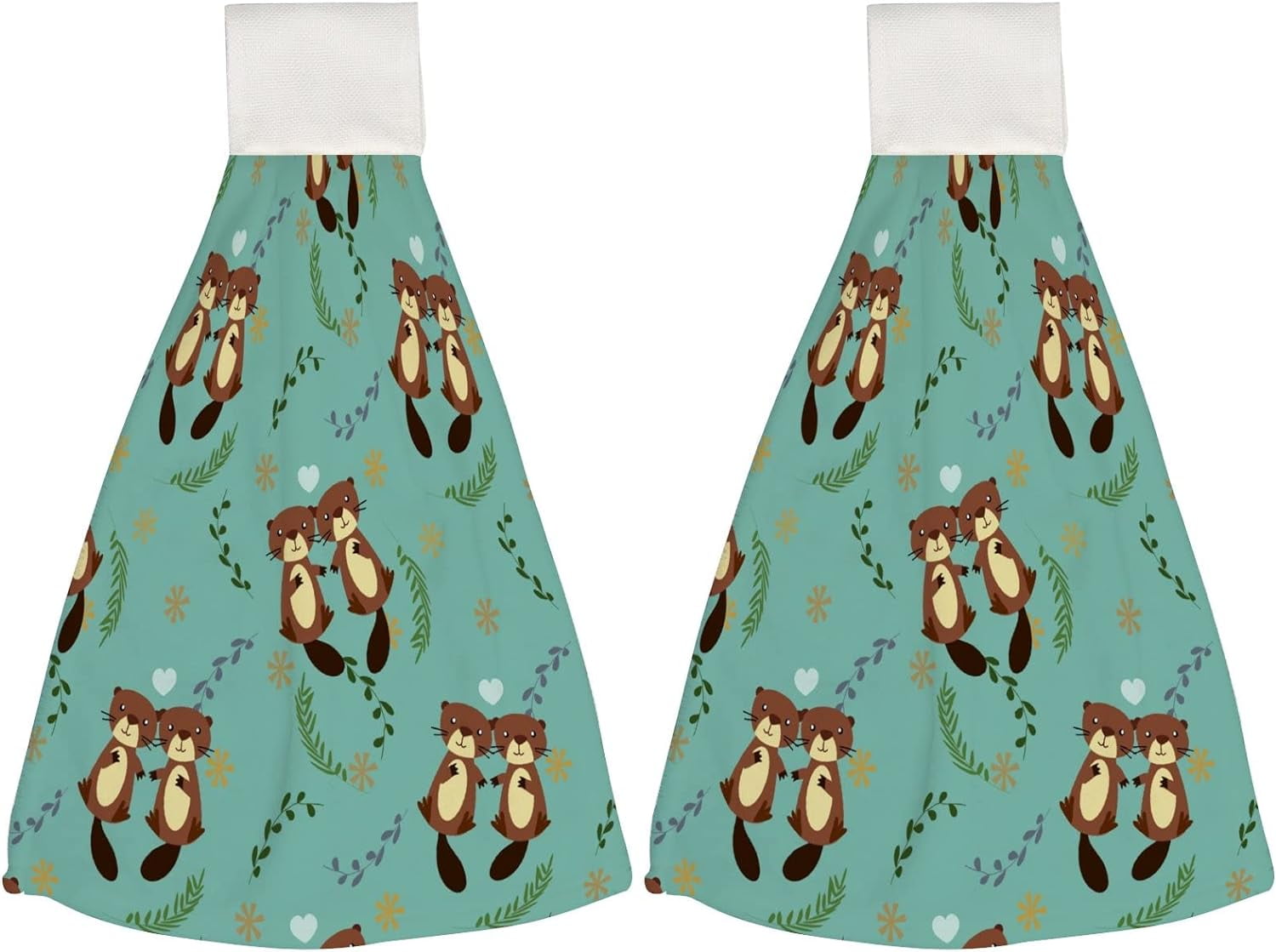 2 Pack Kitchen Hanging Towels,Cute Couple Beaver Absorbent Hand Towels with Hanging Loop