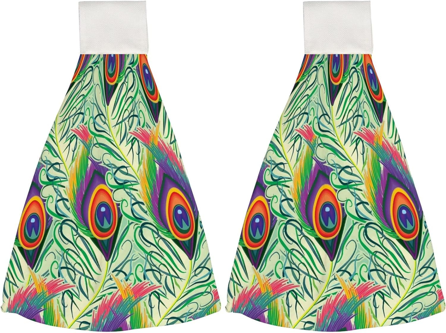 2 Pack Kitchen Hanging Towels,Quill of Peafowl Absorbent Hand Towels with Hanging Loop Washcloth