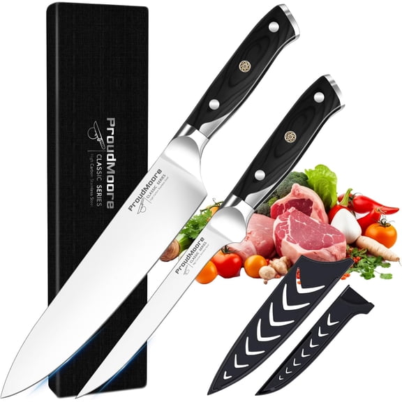 2 Pack Kitchen Knives Set 8" Chef Knife & 6" Boning Knife High Carbon Stainless Steel Blade with Wooden Handle Professional Japanese Sharp Knives for Meat Cutting Carving Fish Fillet