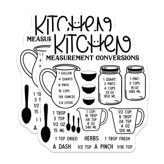 (2 Pack) Kitchen Measurement Conversion Magnets - Cooking Baking Chart - Handy Reference Guide Fridge - 5 Inches On Longest Side - Thick Durable Magnet - Made in USA