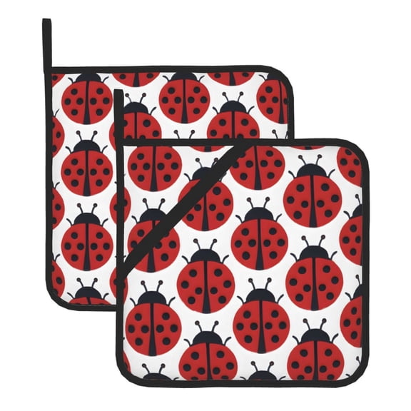 2 Pack Kitchen Pot Holders Heat Resistant Oven Hot Pads With Hand Pockets And Hanging Loops For Baking Cooking 8x8in Ladybug On An White Background (2)