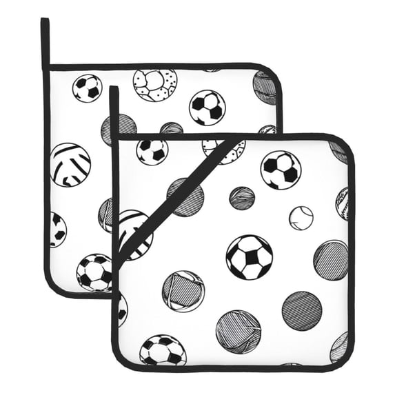 2 Pack Kitchen Pot Holders Heat Resistant Oven Hot Pads With Hand Pockets And Hanging Loops For Baking Cooking 8x8in Minimalist Vector Geometric Sports Balls