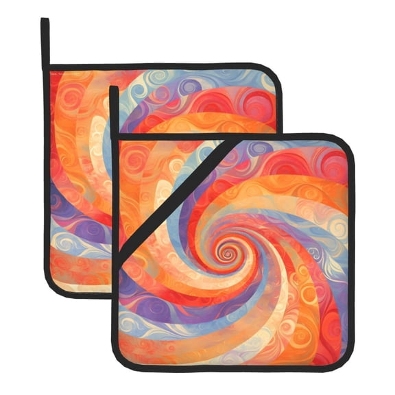2 Pack Kitchen Pot Holders Heat Resistant Oven Hot Pads With Hand Pockets And Hanging Loops For Baking Cooking 8x8in Palevioletred Tie-Dye Vibrant Colors And Swirling