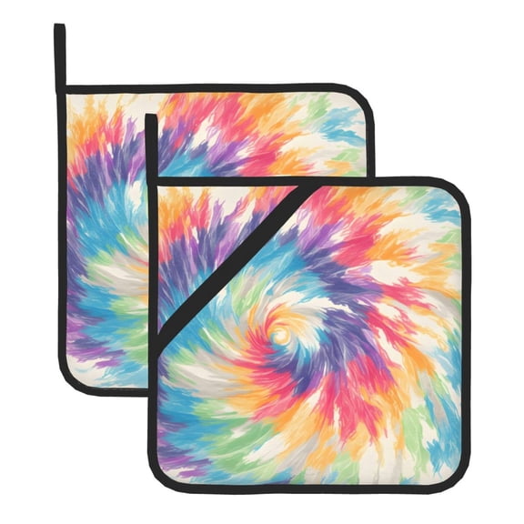 2 Pack Kitchen Pot Holders Heat Resistant Oven Hot Pads With Hand Pockets And Hanging Loops For Baking Cooking 8x8in Silver Tie Dye Background Vibrant Colors And Swirling