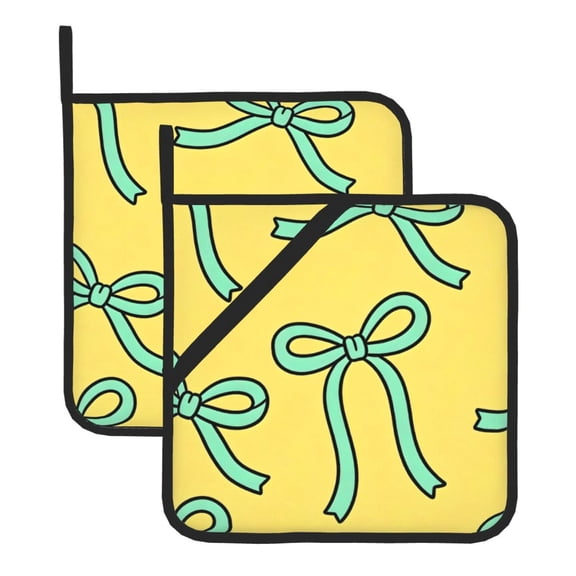 2 Pack Kitchen Pot Holders Heat Resistant Oven Hot Pads With Hand Pockets And Hanging Loops For Baking Cooking 8x8in Light Green Bows